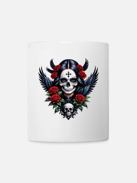 Sugar Skull Engel mit Rosen. - Tasse - Weiß