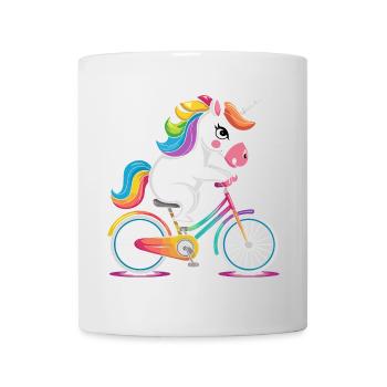 Regenbogen-Einhorn fährt Fahrrad - Tasse - Weiß - Vorne
