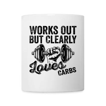 Works Out But Clearly Loves Carbs Funny Gym Outfit - Mug - white - Front