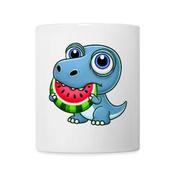 T-Rex Dinosaur with Melon Summer Cartoon - Mug - white - Front