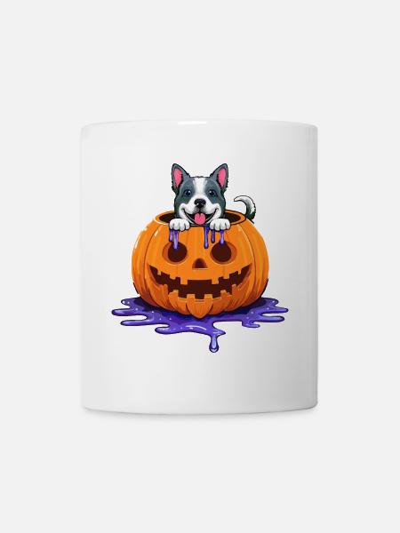 Funny Halloween Dog in Pumpkin Head - Mug - white