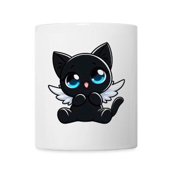 Schwarze Katze Engel Flügel Süß Cartoon - Tasse - Weiß - Vorne