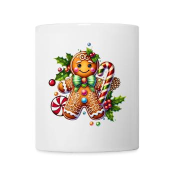 Cheerful gingerbread man with candy cane - Mug - white - Front