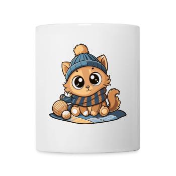 Niedliche Katze mit Schal und Pudelmütze. - Tasse - Weiß - Vorne