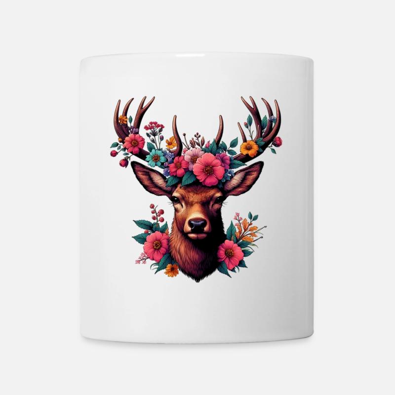 Hirsch mit Blumen - Tasse - Weiß