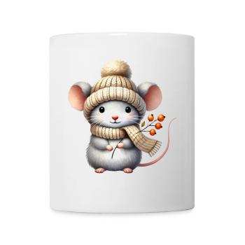 entzückende Maus mit einer warmen Strickmütze - Tasse - Weiß - Vorne