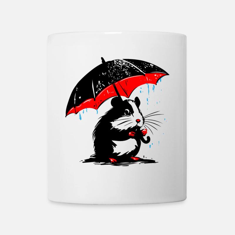 Hamster mit Regenschirm – Schmuddelwetter - Tasse - Weiß