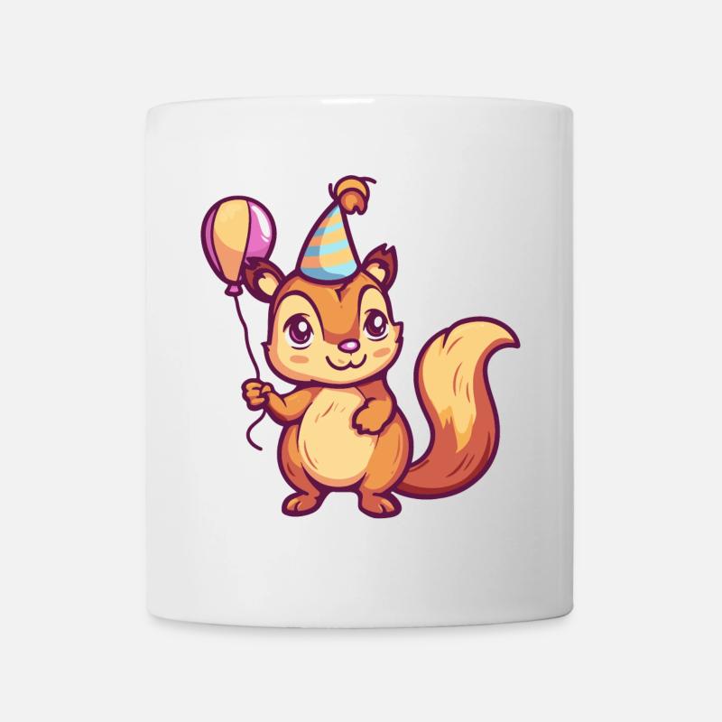 Écureuil Anniversaire Bande dessinée Mignon - Mug blanc - blanc