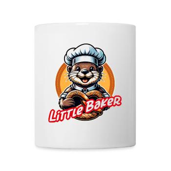 lustiger kleiner Otter mit Bäckermütze und Brezel - Tasse - Weiß - Vorne
