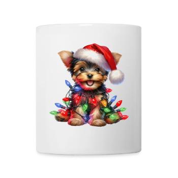 Festlicher Hund mit Lichterkette - Tasse - Weiß - Vorne