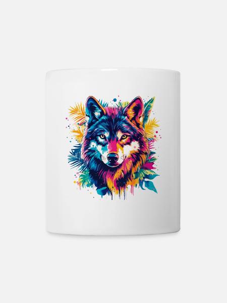 Loup loup tête prédateur Nature sauvage Coloré Art - Mug blanc - blanc