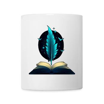 Magisches Buch & Feder – Schreiben & Fantasie - Tasse - Weiß - Vorne