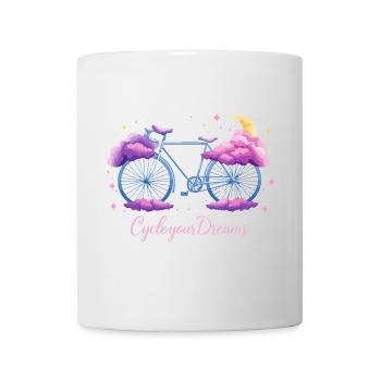 "Cycle Your Dreams" Cloud Fahrraddesign mit Mond - Tasse - Weiß - Vorne