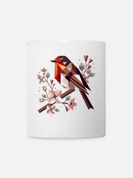 charmant rouge-gorge entouré de cerisiers en fleurs - Mug blanc - blanc