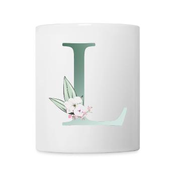 L Monogram, Floral, Personnalisable - Mug blanc - blanc - Devant