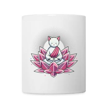 Peaceful meditating cat in lotus flower - Mug - white - Front