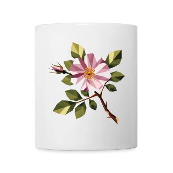Heckenrose – Zarte Wildrose im geometrischen Stil - Tasse - Weiß - Vorne