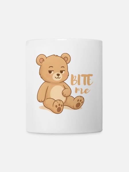 Cheeky teddy cutesy design with attitude - bite me - Mug - white