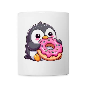 Pingouin mignon avec beignet dans le dessin animé enneigé - Mug blanc - blanc - Devant