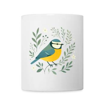 Blaumeise und Blüten - Tasse - Weiß - Vorne