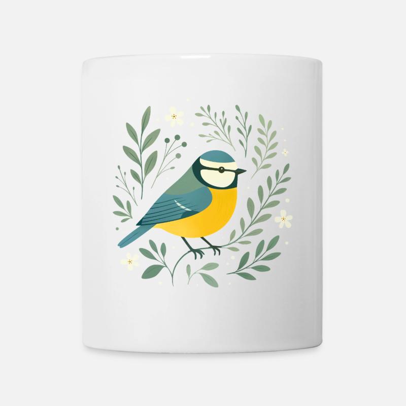 Blaumeise und Blüten - Tasse - Weiß