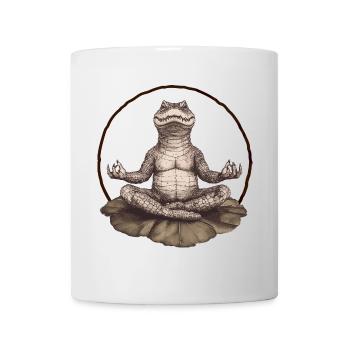Meditating Crocodile – Zen on the Lotus Flower - Mug - white - Front