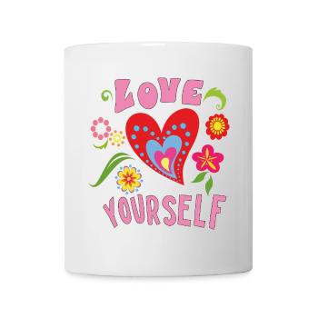 Love Yourself Herz mit kleinen Blüten - Tasse - Weiß - Vorne