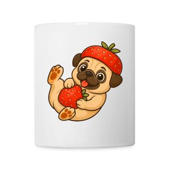 Carlin mignon avec des fraises dans le style de dessin animé drôle - Mug blanc - blanc - Devant