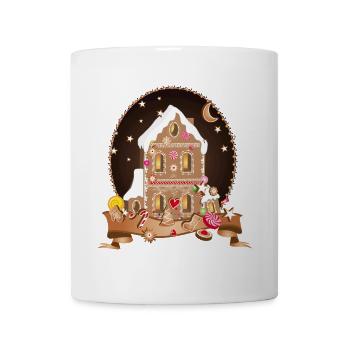 Lebkuchenhaus bei Nacht – Festlicher Glanz - Tasse - Weiß - Vorne