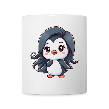 élégant dessin animé dame pingouin avec des cheveux longs - Mug blanc - blanc - Devant