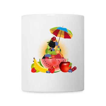 Bunte Früchtepyramide mit Wassermelone und Schirm - Tasse - Weiß - Vorne