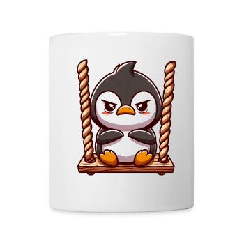 Kurioser Pinguin auf Schaukel Bockig Genervt - Tasse - Weiß - Vorne