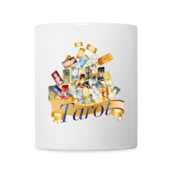 Magische Tarotkarten Collage mit mystischem Banner - Tasse - Weiß - Vorne