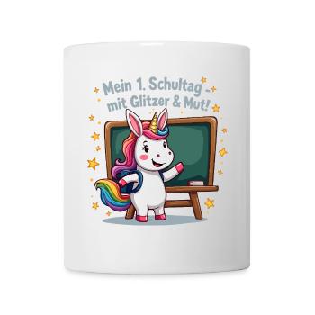 Licorne de l’école - 1ère année avec début de paillettes - Mug blanc - blanc - Devant
