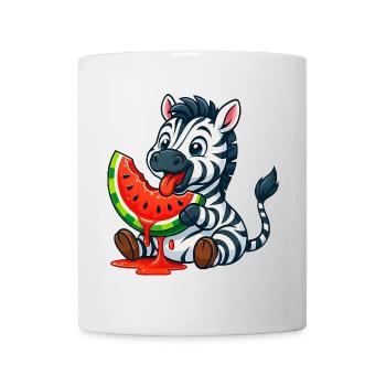Zèbre mignon avec pastèque dessin animé d’été - Mug blanc - blanc - Devant