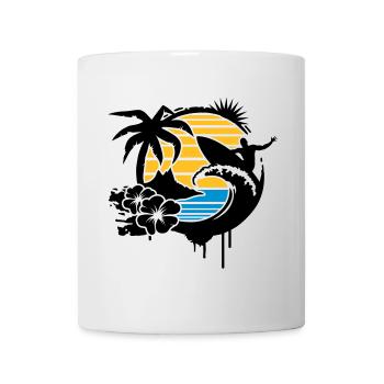 un palmier, fleurs d'hibiscus, une île,une vague - Mug blanc - blanc - Devant