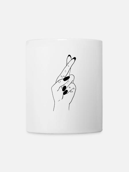 Croisons des doigts – Symbole porte-bonheur, noir et blanc - Mug blanc - blanc