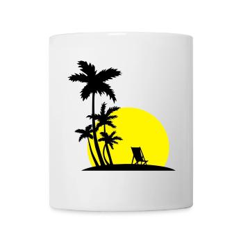 Paradies, Palmen, Sonnenuntergang - Tasse - Weiß - Vorne