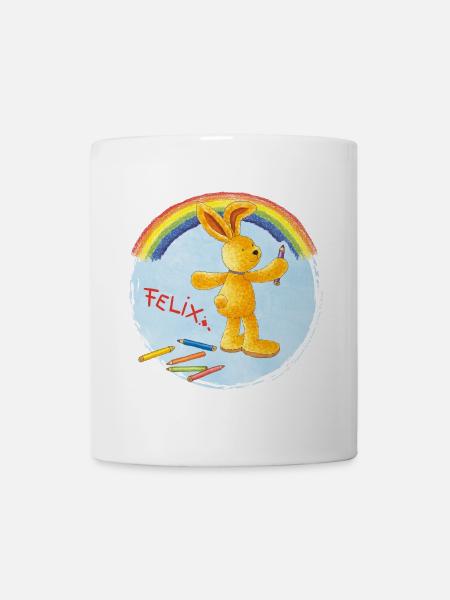 Felix der Hase malt Regenbogen - Tasse - Weiß