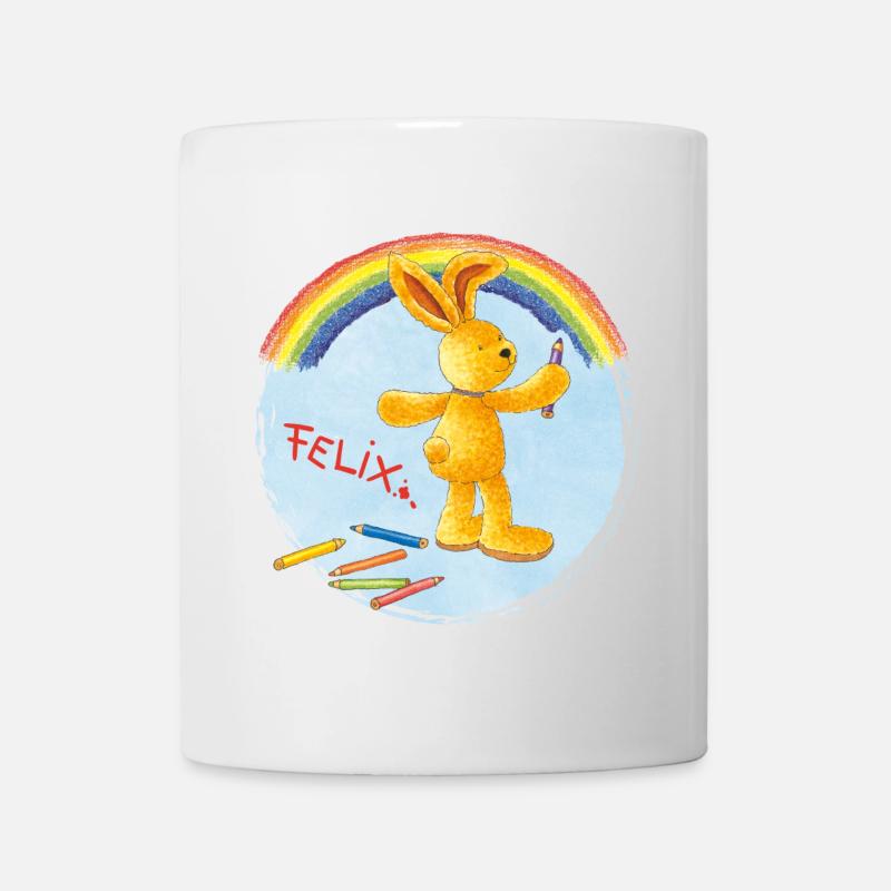 Felix der Hase malt Regenbogen - Tasse - Weiß