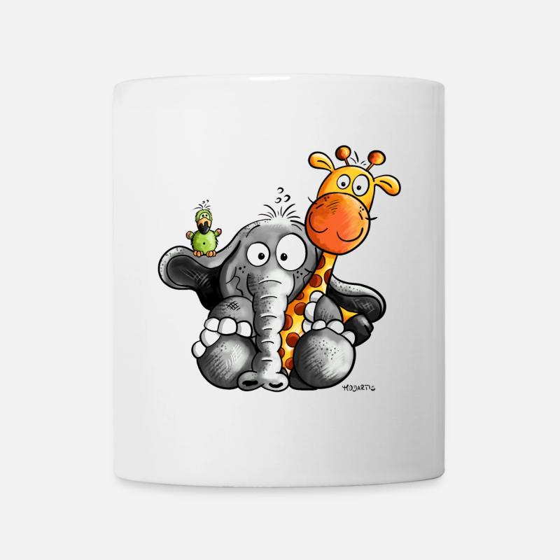 Elefant umarmt Giraffe - Tasse - Weiß