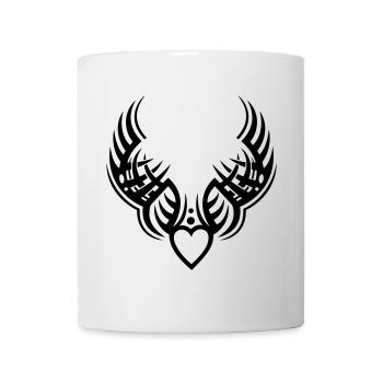 Tribal Herz mit Flügeln im Tattoo-Stil - Tasse - Weiß - Vorne