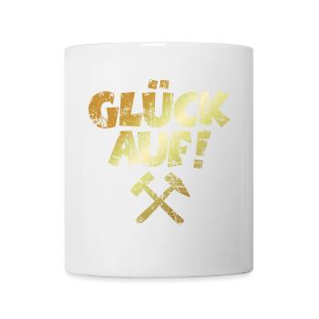 Glück auf mit Schlägel und Eisen Vintage/Goldgelb - Tasse - Weiß - Vorne