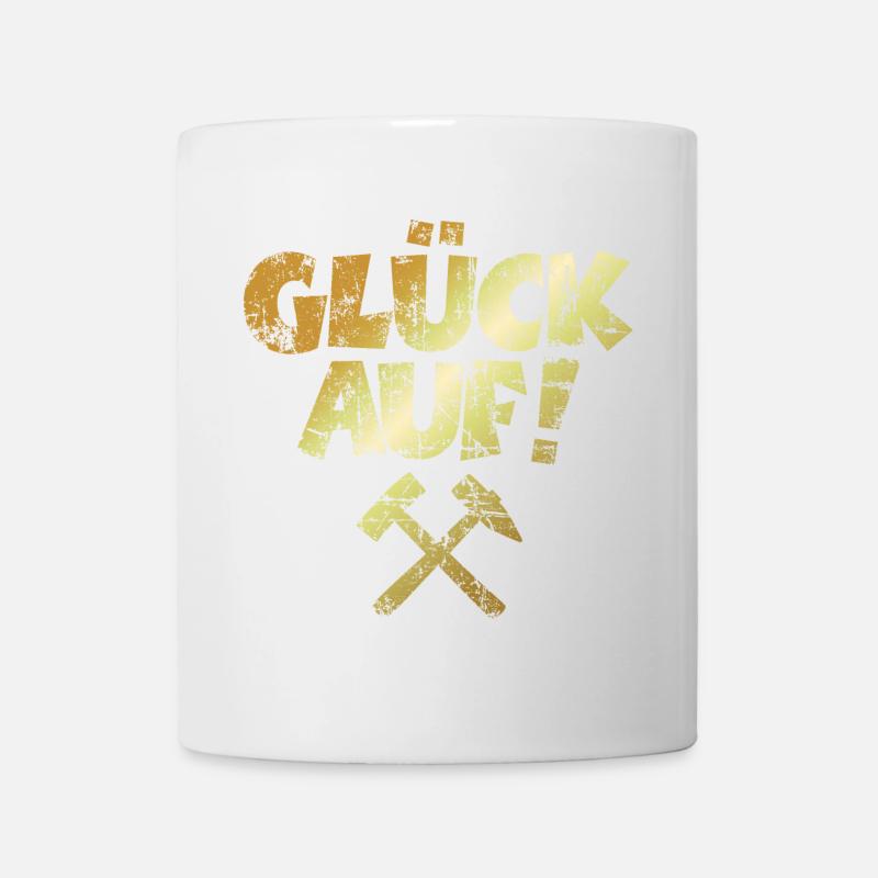 Glück auf mit Schlägel und Eisen Vintage/Goldgelb - Tasse - Weiß