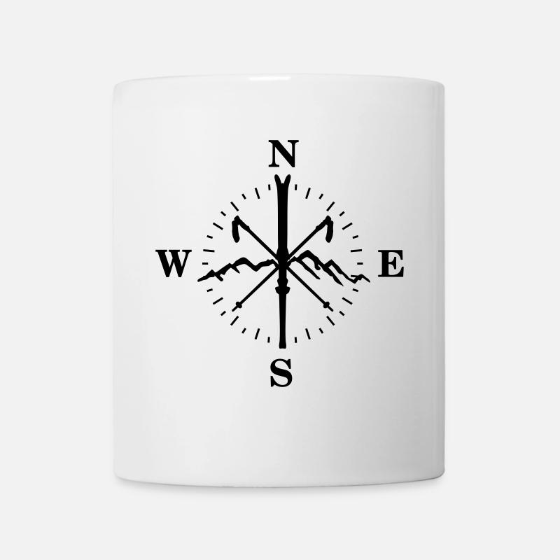 Ski, Berg und Kompass mit Grad, Skifahren - Tasse - Weiß