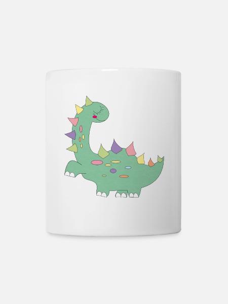 kleiner grüner Dinosaurier mit bunten Punkten - Tasse - Weiß