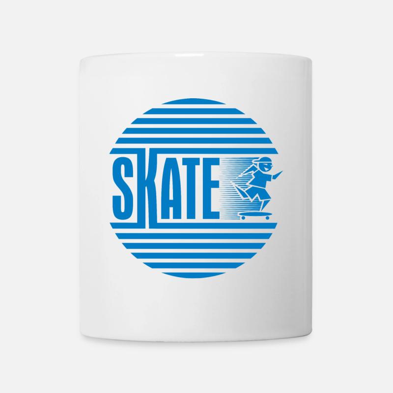 Patinage rétro rétro circulaire bleu - Mug blanc - blanc
