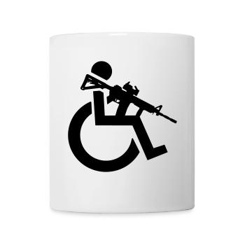 Bewaffneter Rollstuhlfahrer mit Gewehr, Waffe # - Tasse - Weiß - Vorne