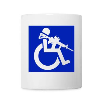 Bild eines Rollstuhlfahrers mit einem Gewehr # - Tasse - Weiß - Vorne