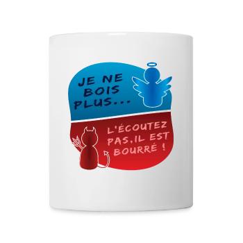 Ange, Démon, je ne bois plus, il est bourré Humour - Mug blanc - blanc - Devant